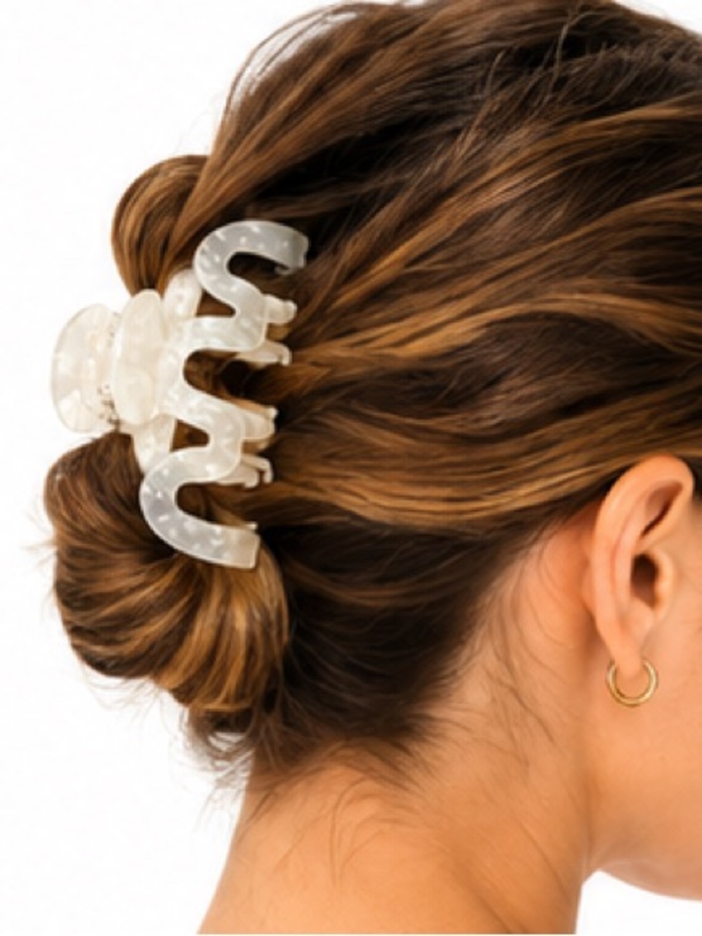NEW - Anthropologie Iridescent Glossy Pearl White Boho Chic Hair Claw Clip
